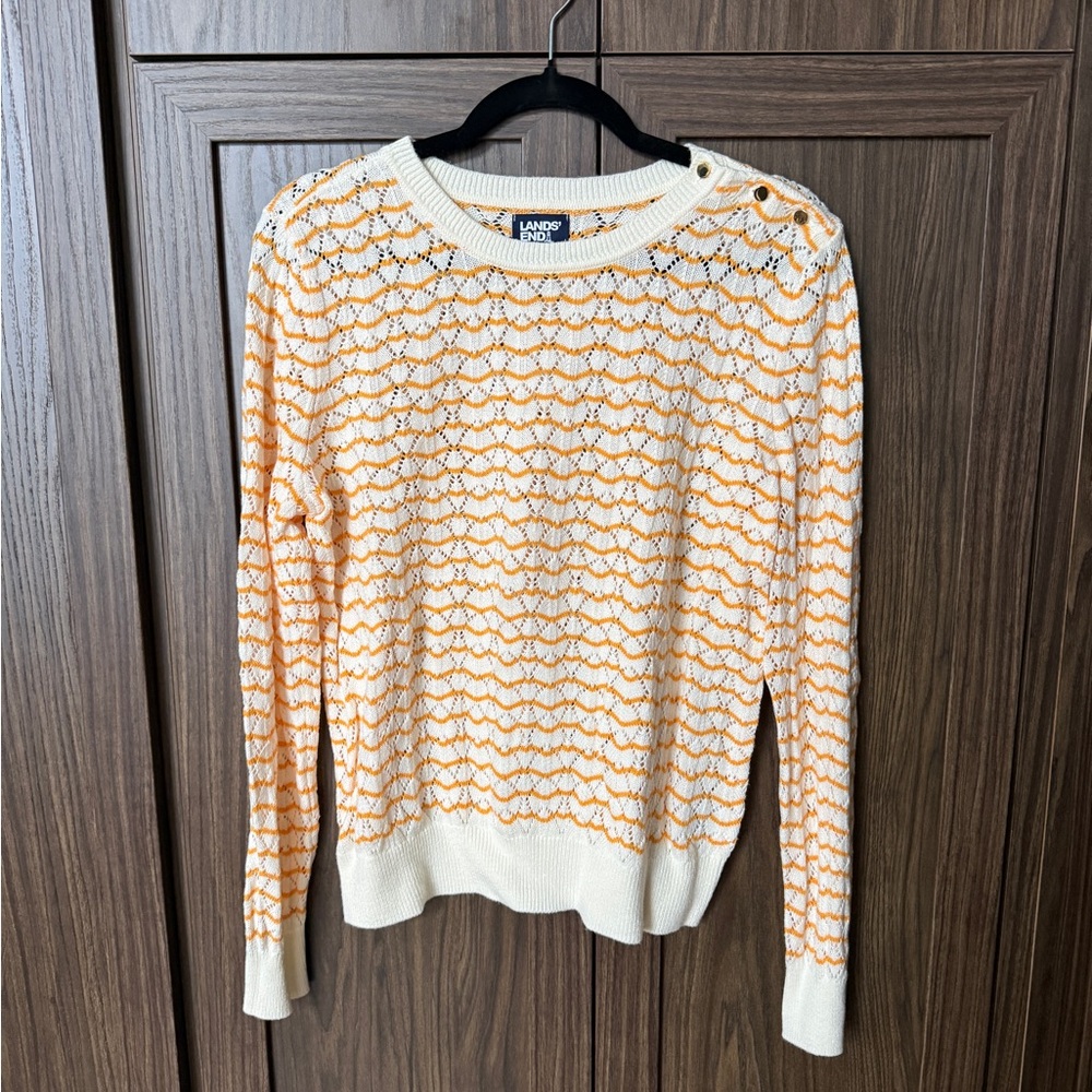 Lands' End Women's Sweater in Cream and Yellow Pattern